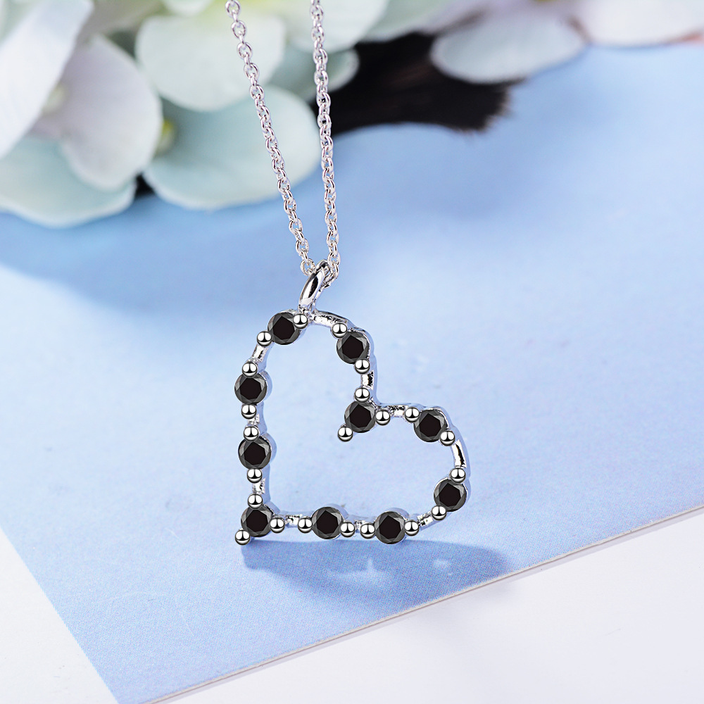 Heart Ornament Hollow Love Heart Shaped Diamond Pendant Necklace