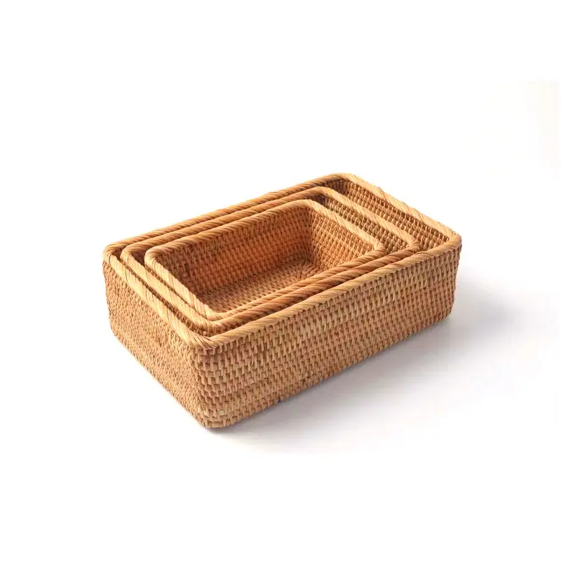 Rattan Stackable Sundries Key Magazine-Cosmetics Organizer Storage