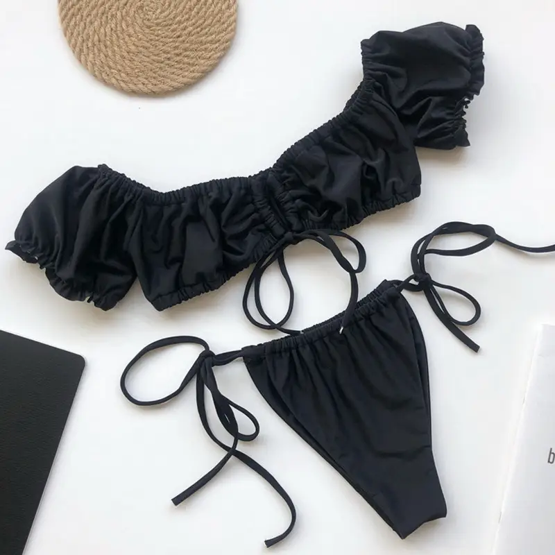 New Bikini Sexy One-shoulder Puff Sleeve Strappy Swimsuit