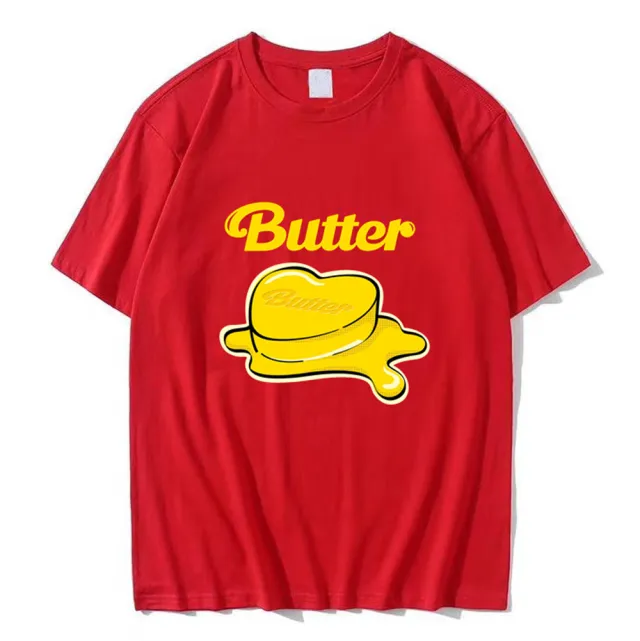 New Album Butter Butter Loose Men's And Women's Short sleeved Cotton Red - Shop at LoveMi
