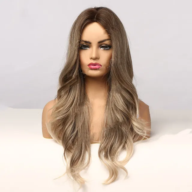 Women's Wig Brown And Gold Mixed Color Medium And Long Volume Linen - Shop at LoveMi