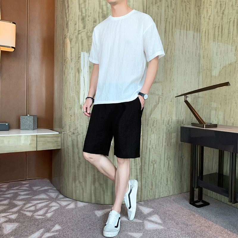 Casual Loose Simple Short-sleeved T-shirt Ice Silk Casual Suit