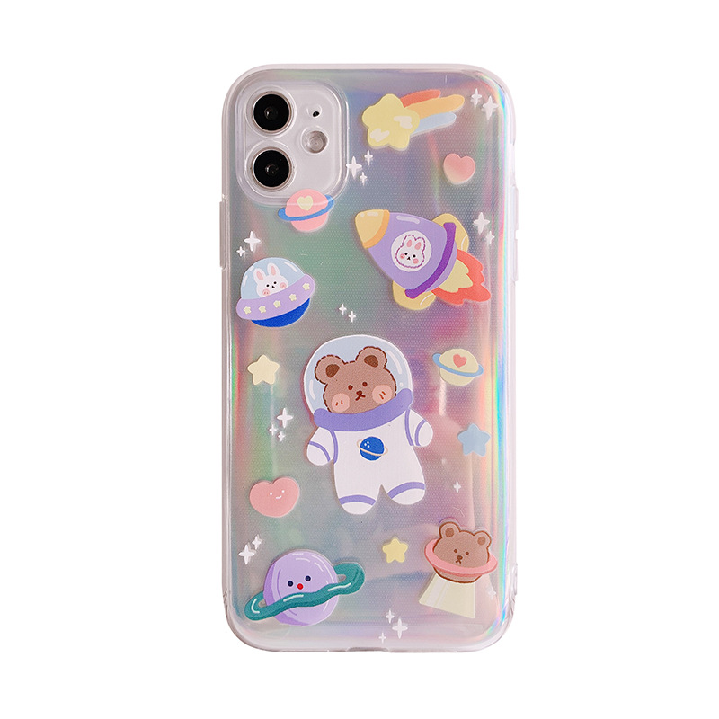 Laser Bear Mobile Phone Case Female Mobile Phone Case Starry Universe Cartoon Pattern - Image 3
