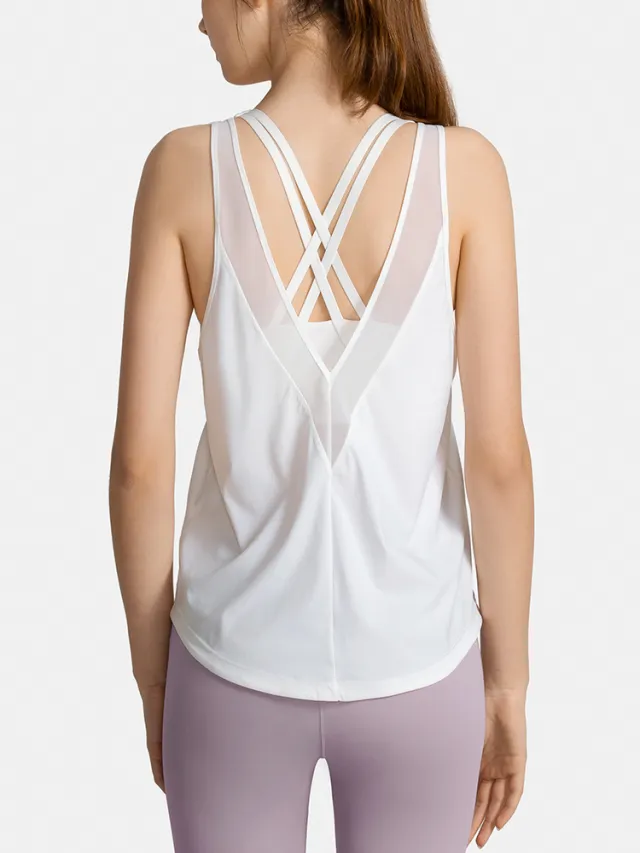 Loose Fitness Vest Running Training Sports Top Women Sleeveless T shirt White - Shop at LoveMi