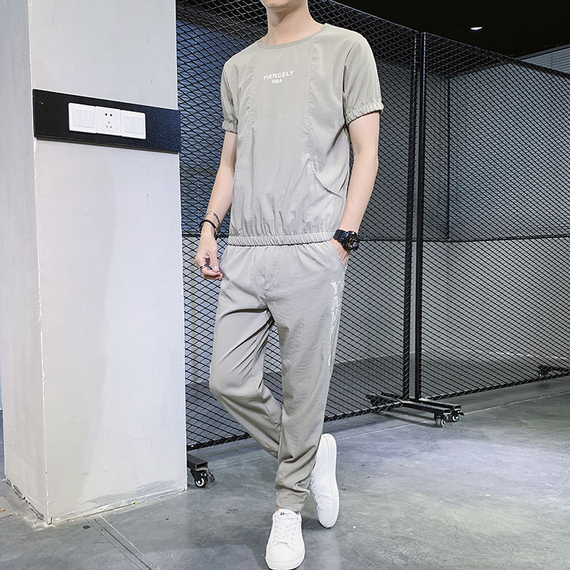 Ice Silk Clothes Men's Sports Suit Two-piece Suit