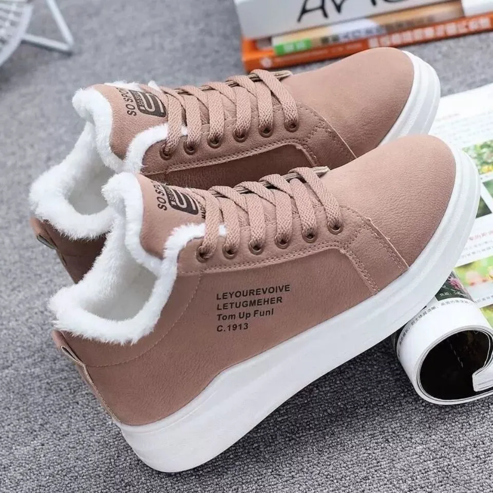 Plus Velvet Winter Warm Shoes Autumn And Winter All-match Women's Shoes - Grey