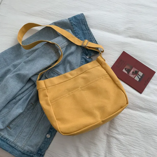Canvas Shopping Bags Hasp Student Ulzzang BF Solid Book Bag All Match Large Capacity Crossbody Harajuku Tote Bags Ins Fashion Yellow - Shop at LoveMi