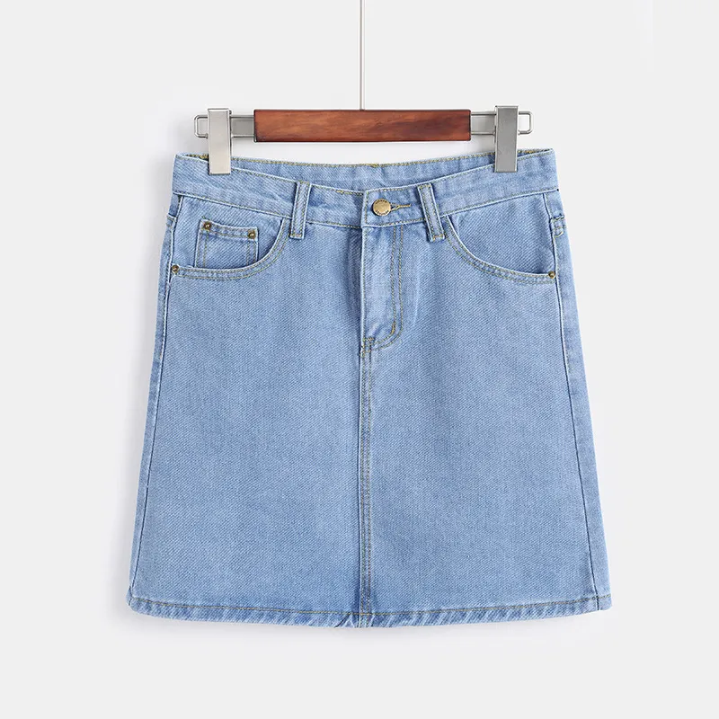 High Waist Slim Bag Hip Denim Skirt Female Retro A-Line Skirt - Light Blue