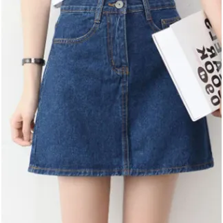 High Waist Slim Bag Hip Denim Skirt Female Retro A Line Skirt Blue - Shop at LoveMi