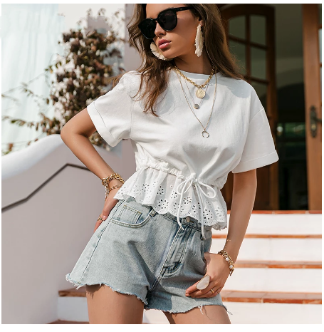 Title 5, European And American Style Waist Lace Casual T...