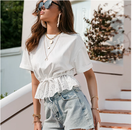 Title 4, European And American Style Waist Lace Casual T...