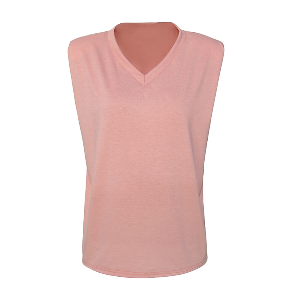 Sleeveless Shoulder Pad V-neck Solid Color Top