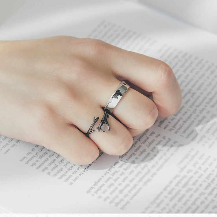925 Silver Moonlit Forest Couple Ring