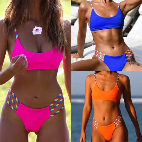 Sexy Women Bandage Push Up Padded Patchwork Bikini Set