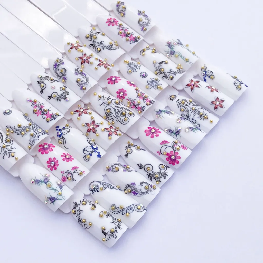 Black And White Lace Bright And Prosperous Series Of Nail Polish Full Stickers Set Of 50 - 50Pcs