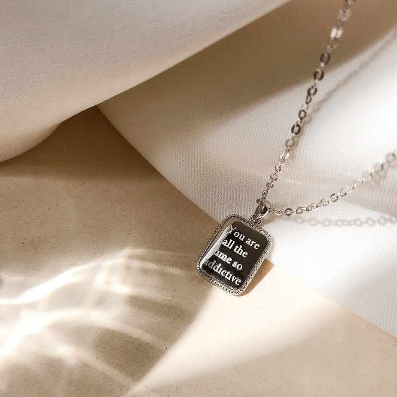 Sterling Silver Custom Double-sided Square Brand Letter Necklace