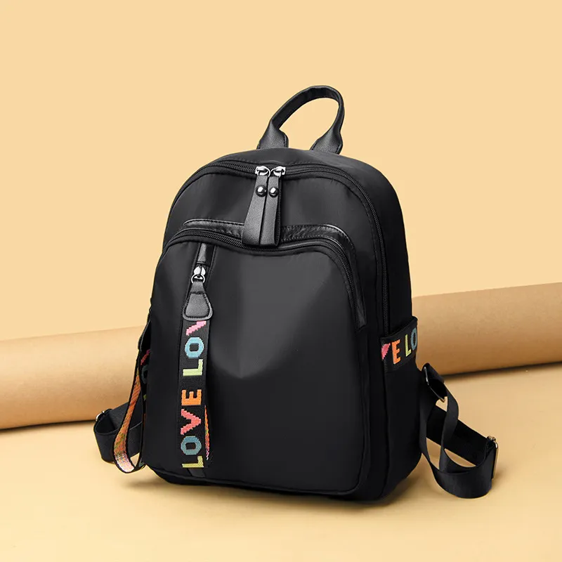 Backpack Female Korean Style Trendy Casual Fashion Student School Bag Nylon Oxford Cloth Ladies Backpack - Black