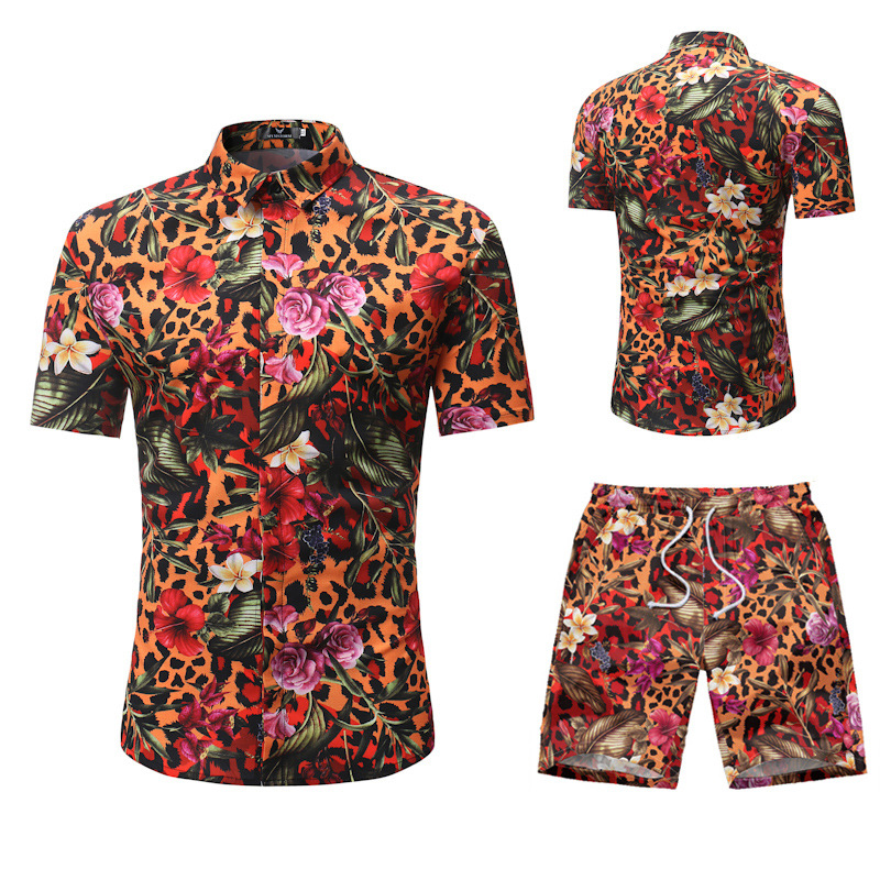 Men's Fashion 3D Printed Short Sleeve Shirt Set