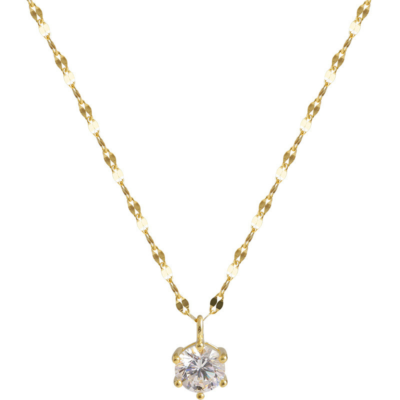 925 Sterling Silver Single Diamond Necklace Female Design Sense Clavicle Chain