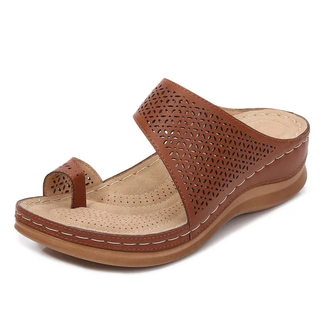 Bohemian Hollow Wedge Sandals Platform Flip Flops Brown - Shop at LoveMi