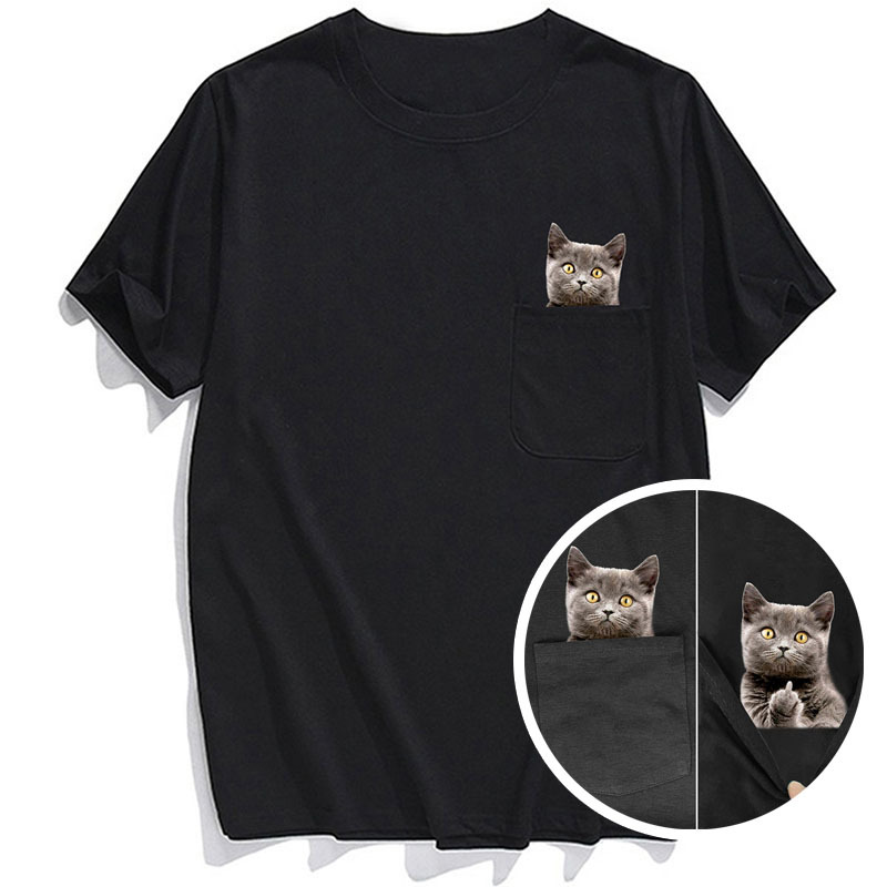 Men's Cat Cotton Pocket Short-sleeved T-shirt