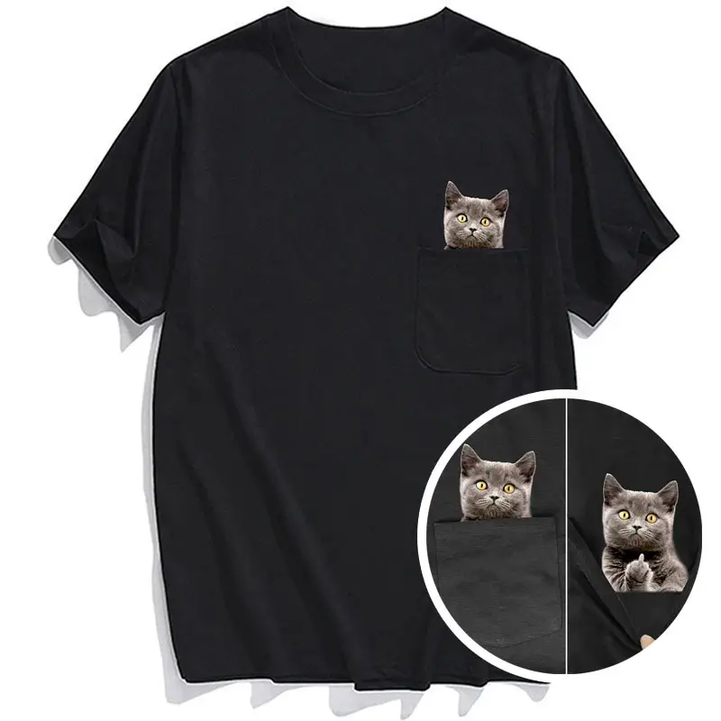 Men's Cat Cotton Pocket Short-sleeved T-shirt