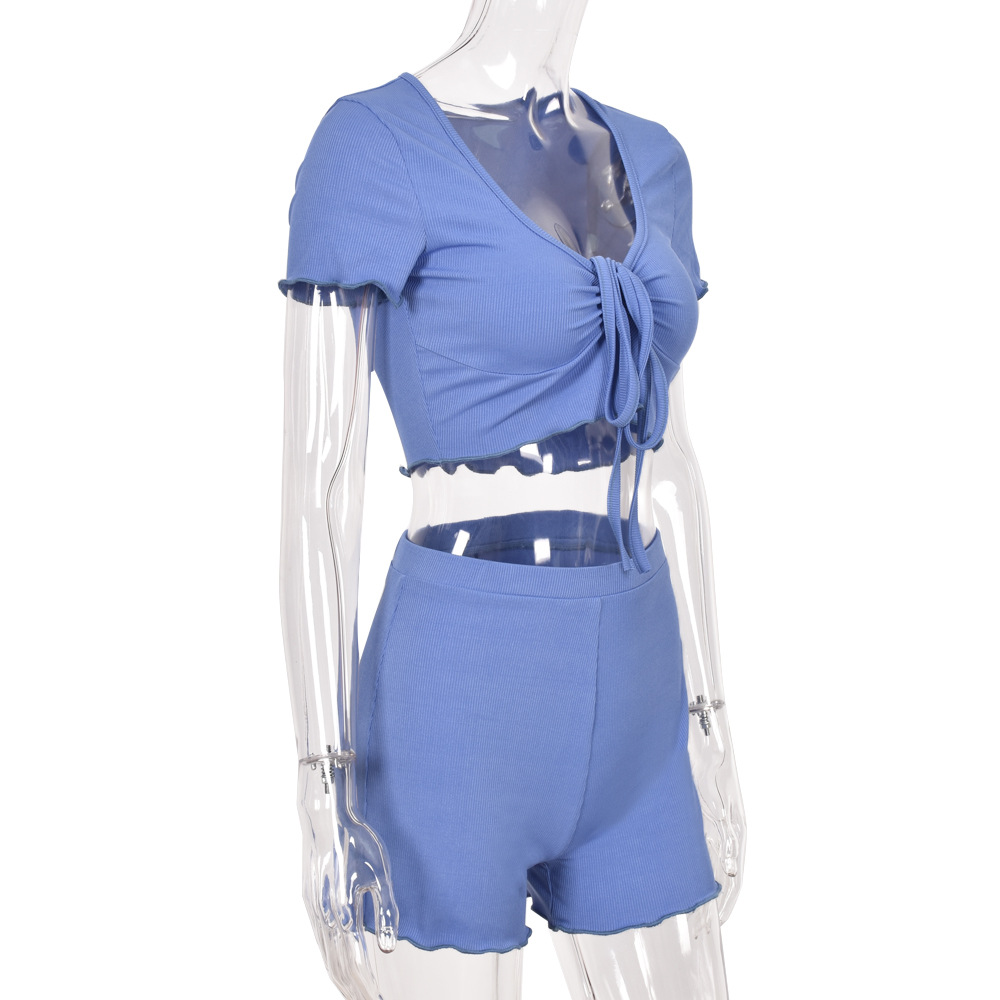 Short-sleeved T-shirt Shorts Lace Up Two-piece Sexy Women's Suit