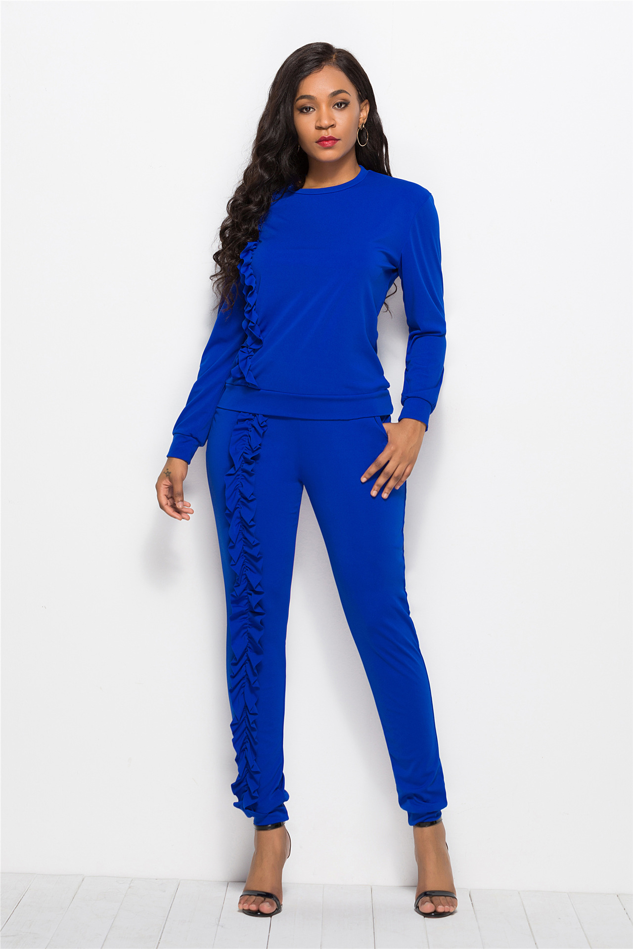 Spliced Wood Ears Long-Sleeved Casual Sports Pants Autumn And Winter Two-Piece Suit