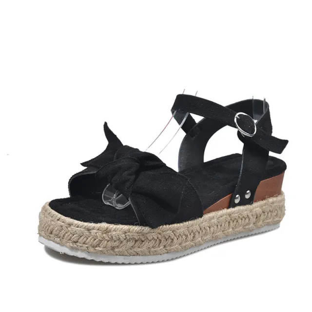 Women's Sandals With Flat Hemp Rope Black - Shop at LoveMi