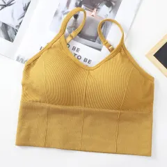 Cotton Sports Bras Women Push Up Solid Sports Bra Jogging Gym - Yellow - View 1