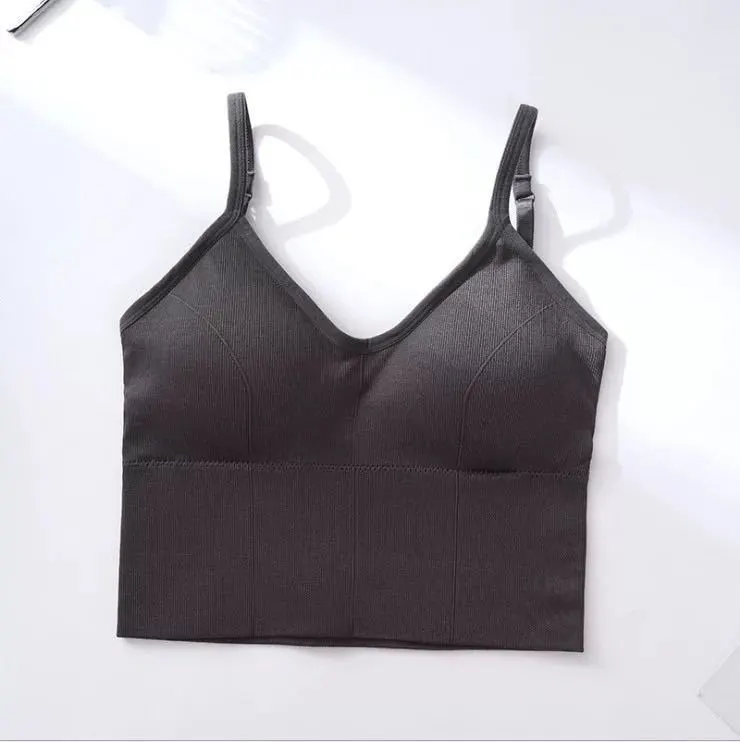 Cotton Sports Bras Women Push Up Solid Sports Bra Jogging Gym - Grey