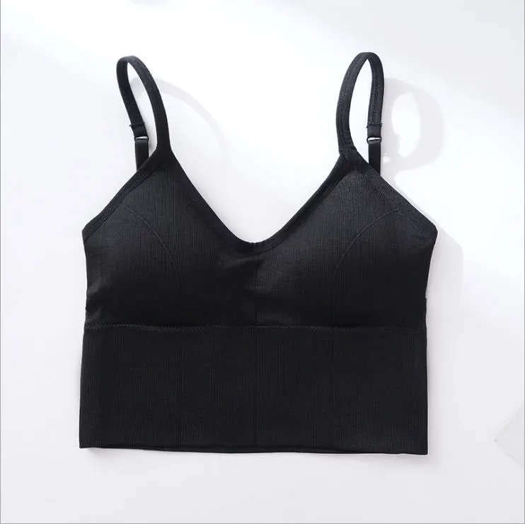 Cotton Sports Bras Women Push Up Solid Sports Bra Jogging Gym - Black