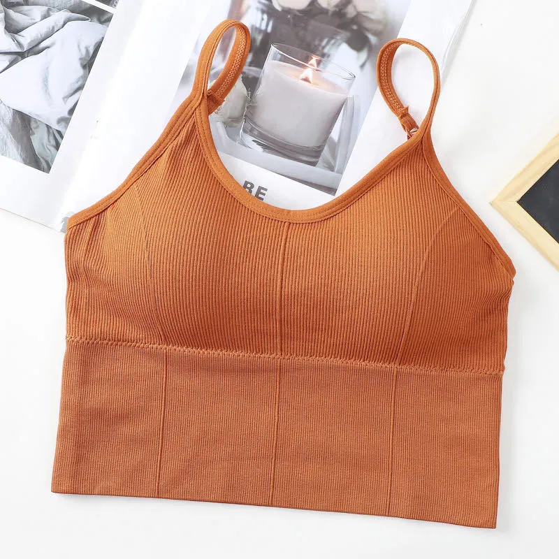 Cotton Sports Bras Women Push Up Solid Sports Bra Jogging Gym - Orange