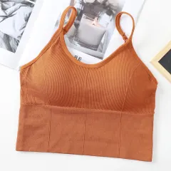 Cotton Sports Bras Women Push Up Solid Sports Bra Jogging Gym - Orange - View 1