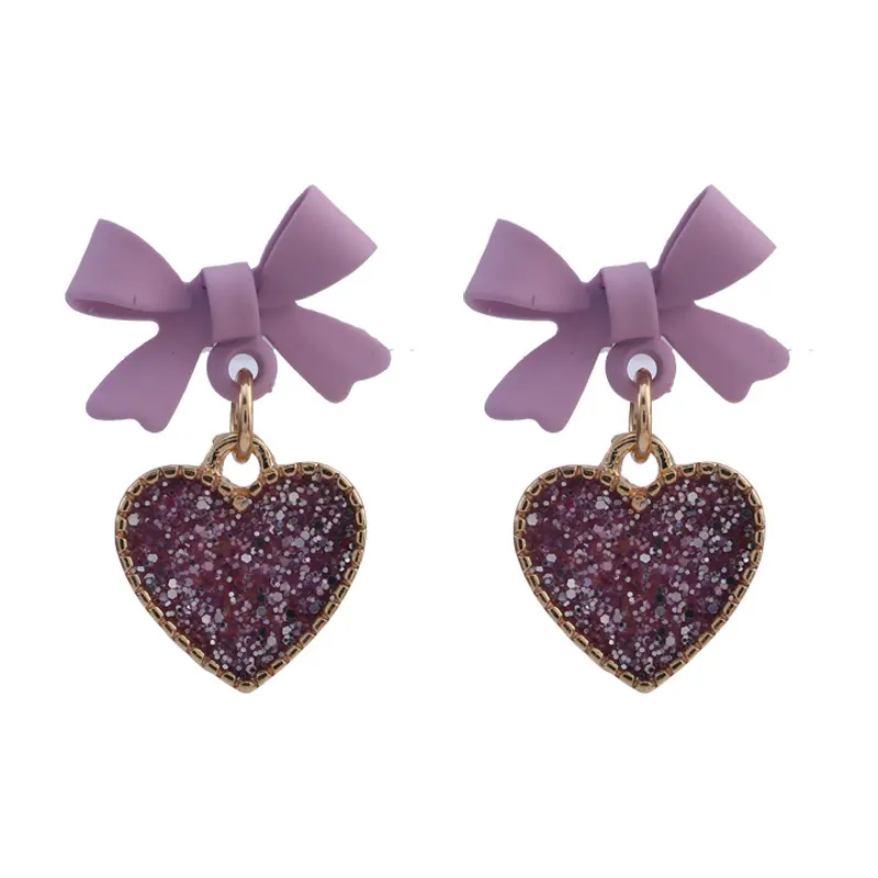 New Korean Style Purple Bow Sequin Love Heart Clip