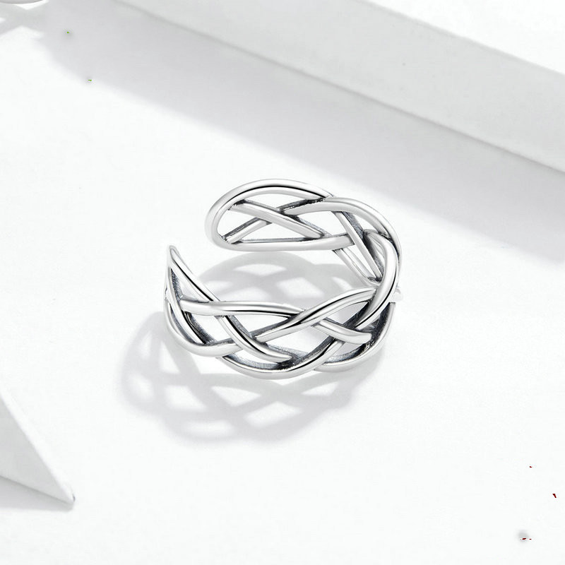 Bamoer Genuine 925 Sterling Silver Woven Texture Ring — foto 3