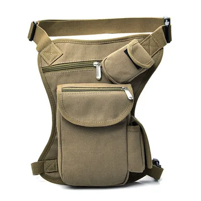 Ares canvas leg men's multi-functional leg outdoor men and women casual tactical bag pockets ride Marching fans waist bag - Khaki