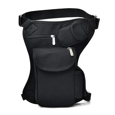 Ares canvas leg men's multi-functional leg outdoor men and women casual tactical bag pockets ride Marching fans waist bag - Black