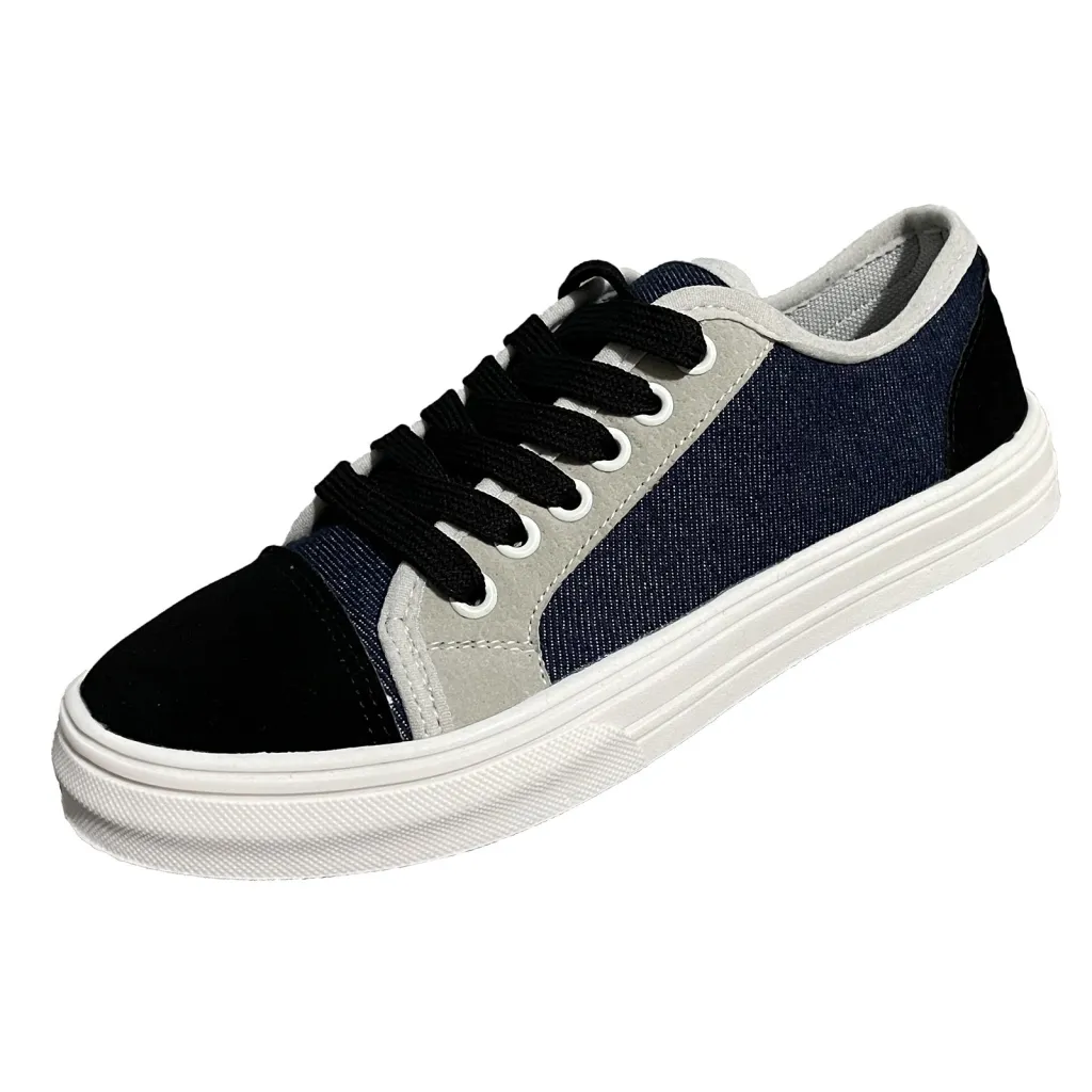 Sneakers Women's Lace-up Plus Size Couple Flat Shoes - Blue