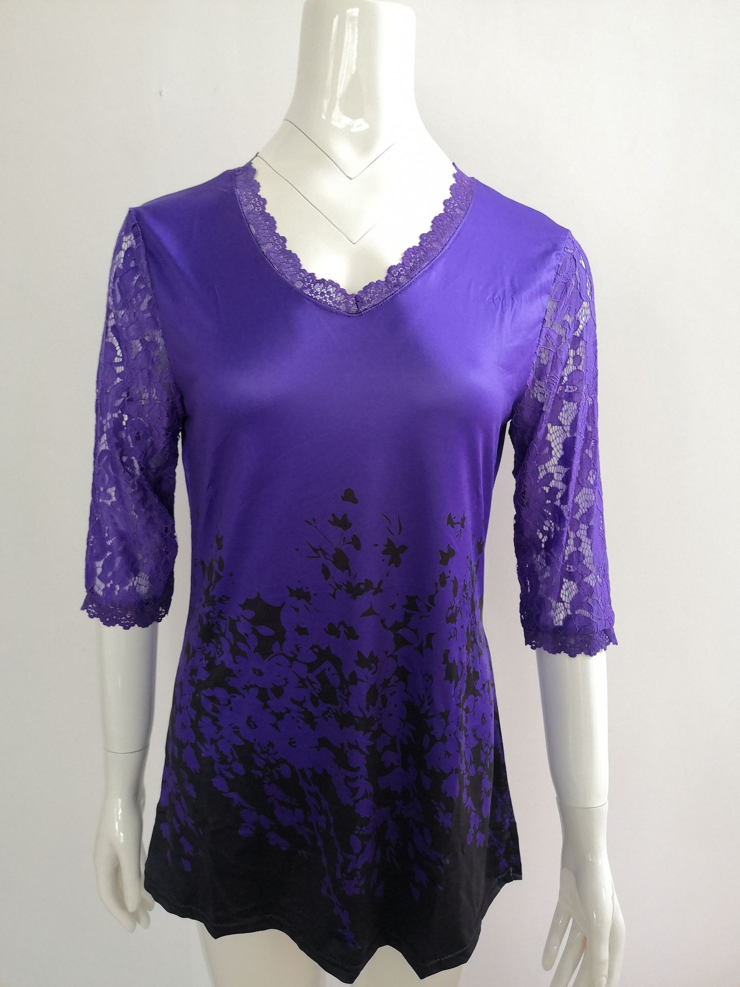 Spring And Summer Printed Lace Stitching Women'S T-Shirt