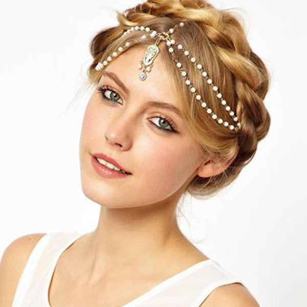 Vintage Gothic Flash Diamond Luxury Acrylic Hair Accessories Hair Chain Headdress Head Chain White - Shop at LoveMi