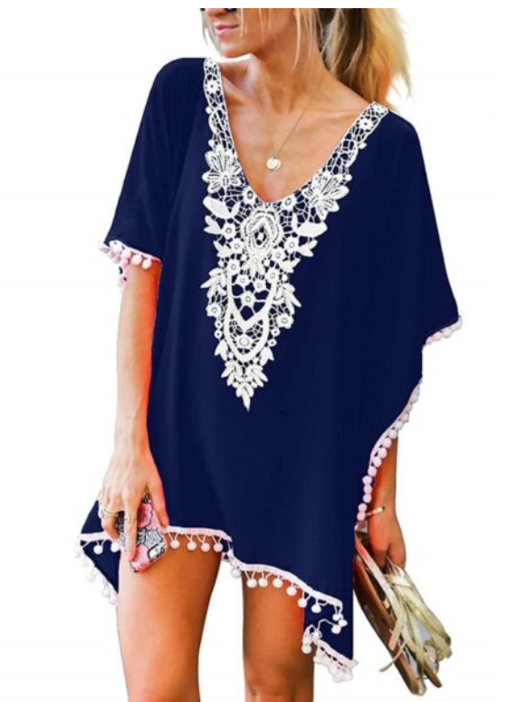 Pure Color Hand Chain Link Flower Fringed White Ball Chiffon Beach Skirt