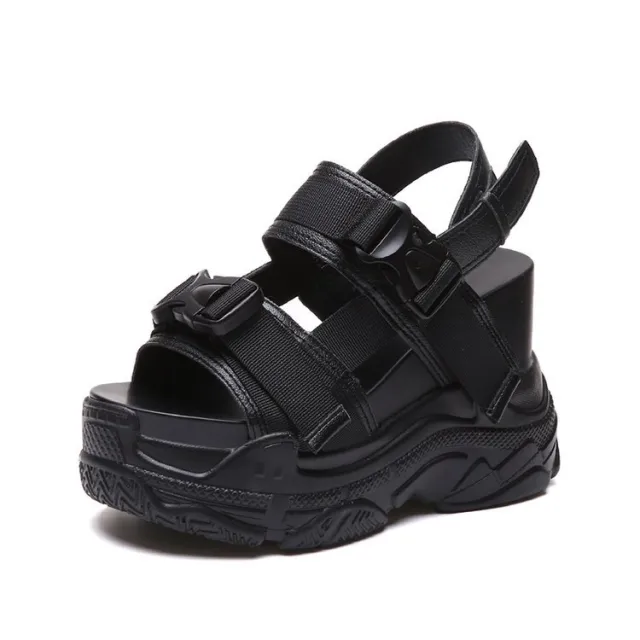 Super High Heel Wedge Platform Platform Sports Shoes Black - Shop at LoveMi