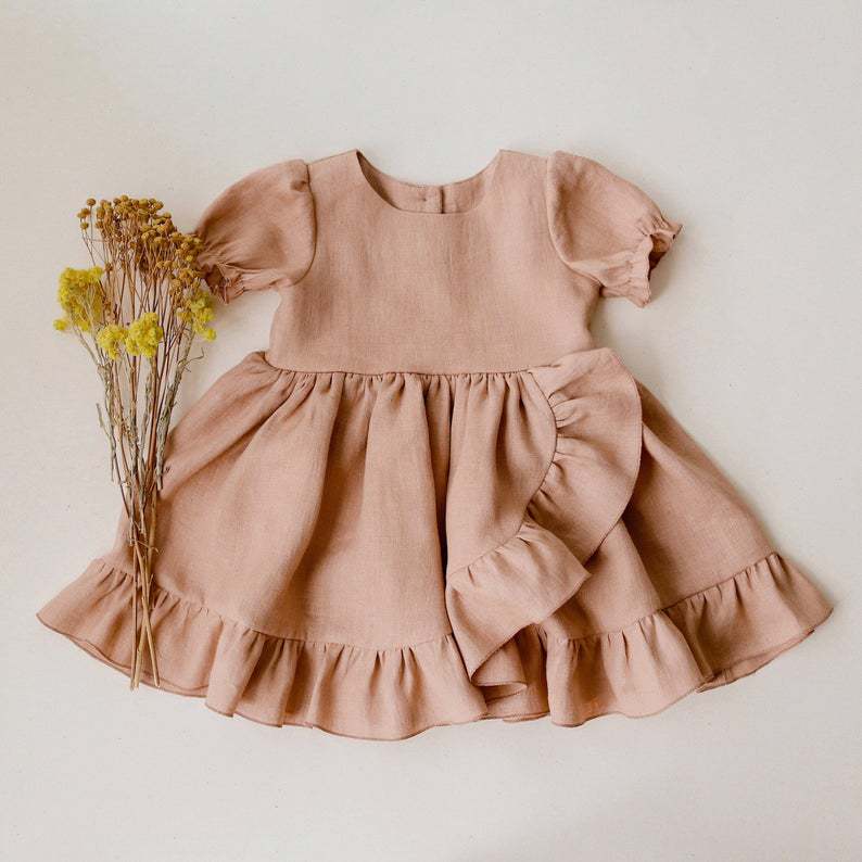 Title 5, Baby Girl Dress Cotton Linen Vest Skirt Baby Sk...