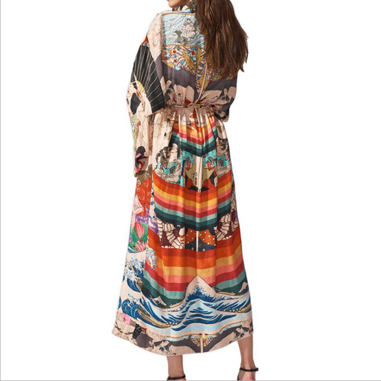 Quick-drying Polyester Kimono Printed Beach Skirt Seaside Vacation Cardigan Bikini Outer Cover