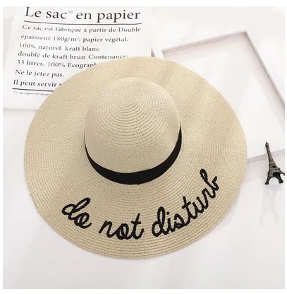 Female Summer Paper Braided Straw Hat Letters Beige - Shop at LoveMi