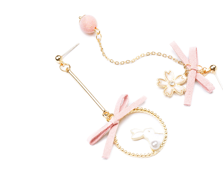 Rabbit Sakura Earrings Asymmetric Student Stud Earrings