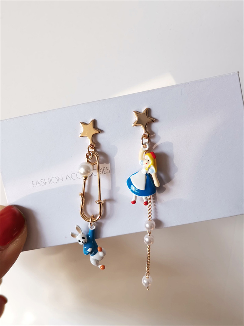 Cute Cartoon Rabbit Princess Earrings Star Pearl Tassel Earrings
