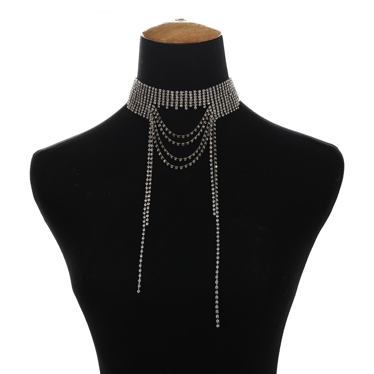 Retro Personality Trendy Item Full Of Diamond Multi-layer Tassel Clavicle Necklace
