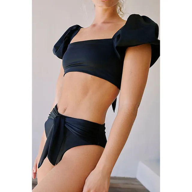 Hot selling Ruffles Bikini Solid Color Bikinis Women Swimwear Sexy Biquini Swim Suit Bandage Swimsuit Bikini Black - Shop at LoveMi